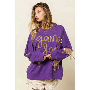 เสื้อฮู้ดผู้หญิง Veloro สีม่วง/ทอง ไซส์ S สำหรับวันแข่งขัน พร้อมปักเลื่อมลายฟุตบอล - Product Image 3