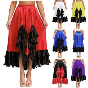 Falda de Danza Flamenco para Mujer, Falda Amplia de Satén para Danza Española, Tango, Salsa, Vestido de Danza Latina, Ropa de Actuación para Mujer - Product Image 1