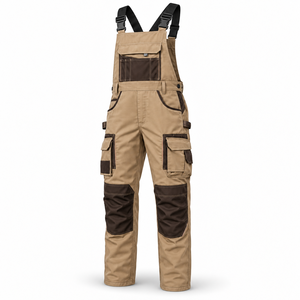 Salopette de travail OEM pour hommes en polyester respirant, avec empiècements contrastants, genoux renforcés, bretelles réglables, vêtements de travail utilitaires pour usine - Product Image 3