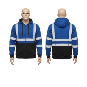 เสื้อฮู้ดทำงานแบบซิปเต็มตัว ผ้าฟลีซพรีเมียม 330 กรัม ผ้าฝ้าย 100% สีฟ้าอ่อน แผงสะท้อนแสงเพื่อความปลอดภัย ปักลายแบบดิจิทัลตามสั่ง สำหรับฤดูใบไม้ร่วง - Product Image 3