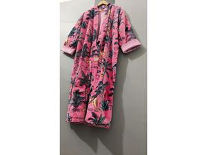 Robe de chambre en velours de luxe, robe kimono en velours de coton, peignoir, robe de mariée, robe de demoiselle d'honneur, peignoir d'hiver rose pâle - Product Image 3