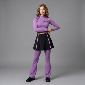 Women Modest Training Wear Set Breathable Workout Apparel with Tennis Style <b>Athletic</b> Skirt Purple Pants Breathable Fitness Yoga - Product Image 1