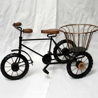 Keranjang Model Becak Besi Lukis Tangan Vintage Miniatur Rickshaw Tempat Pot Tanaman Organizer Meja Natal Rumah Kantor