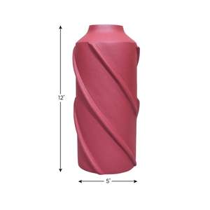 Jarrón Moderno de Metal Rojo para Mesa, 12 Pulgadas de Alto, Diseño Geométrico en Espiral, Recipiente para Flores - Product Image 4