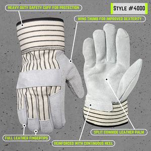 Guantes de trabajo de invierno de alta resistencia Anticorte Blanco/Negro Protección de puño de seguridad Reforzado Cerdo Split Cuero de vaca Cómodo - Product Image 3
