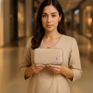 Indian Handmade Women's Golden Embroidery Clutch Purse Evening Clutch Bag with Detachable Chain Strap for women Hand Bags - Product Image 1