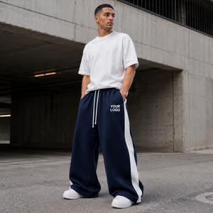 Cold Weather 400 GSM Polyester Fleece Men's Loose Fit Baggy Sweatpants Custom Logo Embroidery High Elastic Waist Wholesale - Product Image 6