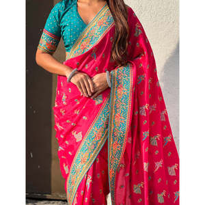 ชุดราตรีผ้าไหมใยสังเคราะห์แบบดั้งเดิมสีชมพู - Product Image 2