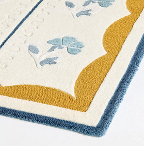 พรมยาวสีน้ำเงินลายดอกไม้และนกที่สวยงาม ทำจากขนสัตว์ถักด้วยมือ มีจำหน่ายในราคาขายส่ง - Product Image 5
