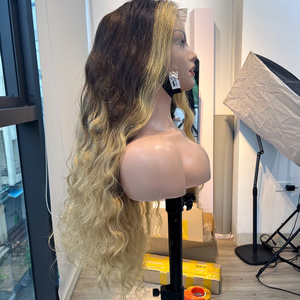 Precio al por Mayor, Cabello Humano Vietnamita Virgen 100% Natural, Peluca de Encaje con Ondas Profundas, Color Rubio Mezclado, Extensiones de Cabello Super Double Drawn - Product Image 4