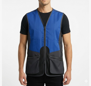 Gilet de tir en cuir bleu et maille par Lawd Sports, léger, à fermeture éclair sur le devant et poches latérales, idéal pour l'extérieur - Product Image 2