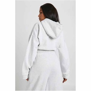 Ensemble de survêtement 2 pièces blanc pour femme, coupe ample, manches longues, haut court décontracté avec découpes et pantalon large - Product Image 3