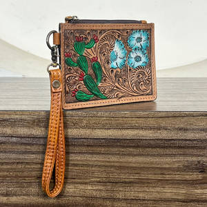 Wholesale Hand Tooled Genuine Leather Floral & Cactus Pattern Clutch Western Style <b>Wallet</b> ATM Credit <b>Card</b> Holder For Everyday - Product Image 4