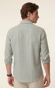 เสื้อเชิ้ตลำลองผ้าฝ้ายลายทางกระดุมสองแถวของผู้ชายเสื้อ100% แบบติดกระดุมหน้าคอเสื้อระบายอากาศได้ดีสไตล์ฤดูร้อนฤดูร้อน - Product Image 2