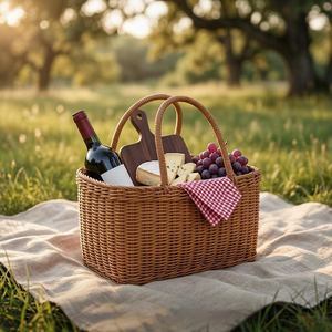 <b>Storage</b> <b>Basket</b> for Gathering Flowers Fruits <b>Vegetables</b> Food Large Traditional Woven Rattan <b>Basket</b> with Handles Circle Shape - Product Image 1