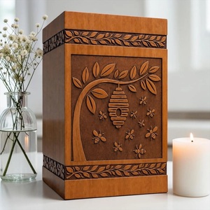 Handcrafted American Style Eco-Friendly Durable Wooden Cremation Urn Tree Bee Carving Personalized <b>Memorial</b> <b>Box</b> 220 Cubic Inch - Product Image 2