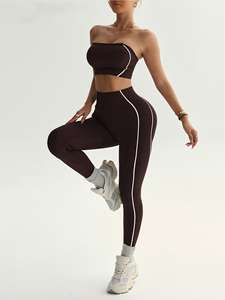 Conjunto Deportivo de 2 Piezas para Mujer: Leggings de Yoga Transpirables sin Costuras y Sujetador Deportivo sin Tirantes, Cintura Alta, Ropa Deportiva con Logotipo Frontal - Product Image 6