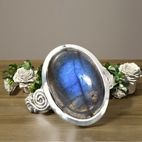 Bague vintage ovale en labradorite naturelle plaquée argent 925 pour femmes, bijoux faits à la main, bijoux de créateur Moku