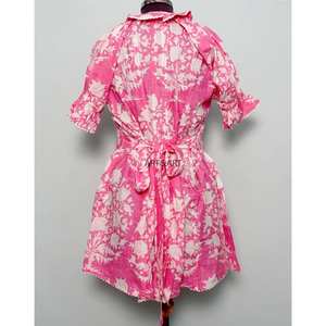 Túnica Moderna con Estampado Floral, 100% Algodón Lavable, Estilo Casual Femenino, Cuello Mandarín con Volantes, Manga Media, Mini - Product Image 6