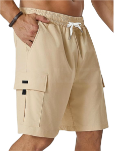 Pantalones Cortos Cargo Casuales para Hombre, Tejido Oxford Sólido, Elásticos y Transpirables, con Logotipo Frontal, Cordón Ajustable, Cintura Elástica Media, Corte Relajado 5 - Product Image 1