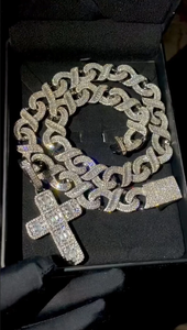 Unisex Silver Plated 925 Sterling Silver Vintage Hip Hop <b>Cross</b> Pendant Necklace Baguette Cut Diamond Link <b>Chain</b> for Certified - Product Image 3