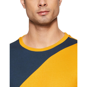 เสื้อยืดแขนสั้นผู้ชาย คอโอ ทรงลำลอง ดีไซน์เรียบง่าย สีเหลืองกรมท่า - Product Image 3