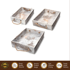 Plateau de service alimentaire en bois de manguier massif fait main de qualité supérieure avec poignées en corde, design attrayant, vente en gros, lot de 3 - Product Image 4