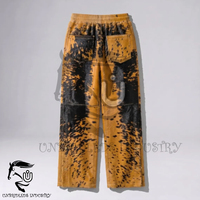 Celana Kulit Asli Buatan Tangan Model Flare Hitam Mustard Kulit Berbulu Gaya High Street Pria Bernapas Tahan Angin Pinggang Elastis