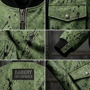 Blouson aviateur en cuir pour homme, vert effet éclaboussures de peinture, personnalisé, style usé, streetwear, vente en gros, fournisseur - Product Image 6