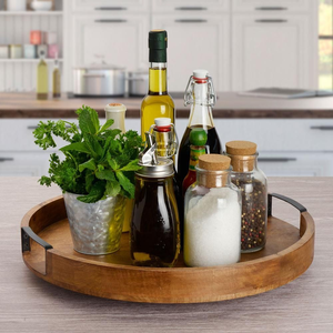 Bandeja giratoria de madera de acacia para uso doméstico, organizador de especias, tabla de madera de Blossom Craft India - Product Image 1