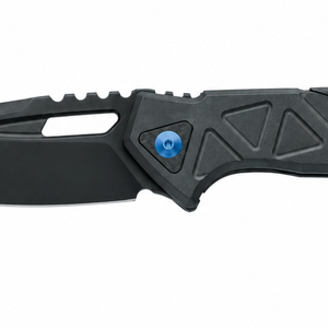 Black Folding <b>Pocket</b> Knives with Geometric Textured Handle Blue Pivot <b>Screws</b> and Slotted Pointed Blade for Outdoor Utility Use - Product Image 6