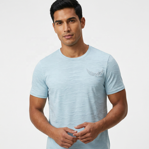 T-shirt pour homme bleu clair à manches courtes, col rond, tricoté, séchage rapide, anti-plis, coupe classique, style décontracté, uni - Product Image 6