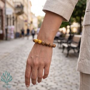 Bracelet unisexe durable en bois d'agar vietnamien avec corail fossile jaune AL-SV-0026-10, bois naturel brun My Aga - Product Image 3