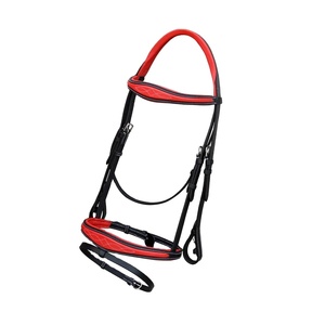 Vente en gros de bride de dressage anatomique en cuir authentique doublure en cuir de veau rouge couronne mono légère confortable équestre - Product Image 2