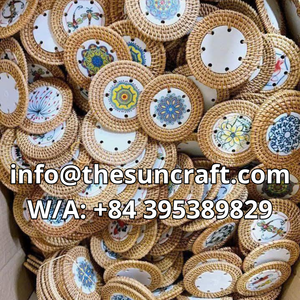 Posavasos con Diseño Único y Marco de Ratán Natural - Aislante Térmico Duradero - Tapete para Bebidas con Mosaico Hecho a Mano - Product Image 3