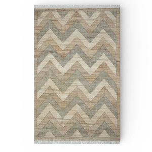 Tapis en jute abstrait moderne fait main, tissage plat en fibres naturelles, écologique, pour salon - Product Image 1