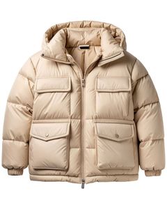 Chaqueta Acolchada con Capucha para Hombre, Color Beige, Relleno Grueso de Plumón, Cierre de Cremallera, Corte Regular, Color Sólido, Estilo Casual para Invierno - Product Image 3