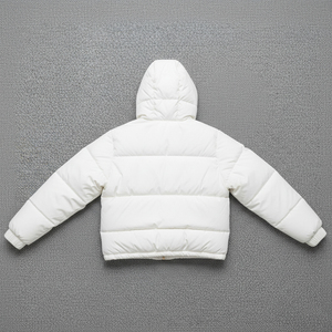 White Hooded Puffer <b>Jacket</b> <b>Winter</b> Casual Thick Warm Coat Unisex Zipper Closure Solid Color Cotton Filling Long Finished Stand - Product Image 2