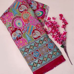 Exquisita Tela Crepé Ligera de 54 Pulgadas con Bordado de Lentejuelas en Tonos Magenta Baya, Elefante y Pavo Real, Material para Kurti - Product Image 4