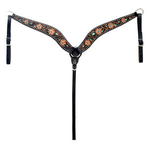 Western Equestrian Tack Set Hand <b>Tooled</b> <b>Leather</b> Headstall Breast Collar with Split Reins - Product Image 3