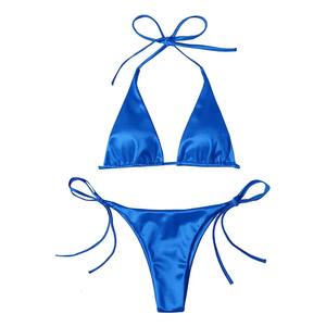 Ensemble bikini 2 pièces sexy pour femme, couleur unie, grande taille, style unique, broderie logo personnalisée OEM, nouveau design, respirant, personnalisable - Product Image 2