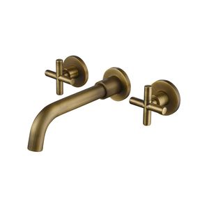 Rubinetto per lavabo bagno a parete, monocomando, a doppio manico, color oro - Product Image 1