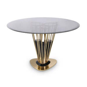 Mesa de centro moderna con tapa de cristal y estructura metálica para decoración de salas de estar y villas, mesa de centro metálica con acabado antiguo. - Product Image 1