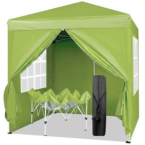 Tenda da Campeggio Impermeabile Grigio-Verde a 2 Porte e 2 Finestre 6.5x6.5FT Pieghevole ad Angolo Retto - Product Image 3