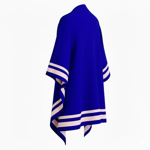 Poncho décontracté à rayures bleues pour femme, coupe ample, style châle, mode pakistanaise - Product Image 5