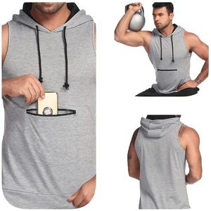 Débardeur de gym sans manches personnalisé unisexe T-Shirts oversize en coton de poche pour musculation Débardeur à capuche d'entraînement pour hommes - Product Image 3