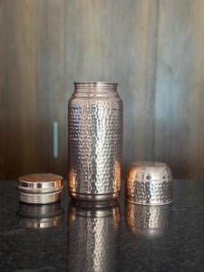 Handcrafted Hammered <b>Copper</b> Water <b>Bottle</b> Pure <b>Copper</b> Flask with Cup Lid Reusable Ayurvedic Drinkware Travel Yoga Gym - Product Image 5
