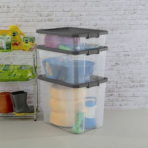 Bac de rangement empilable en plastique transparent de 76 Qt avec couvercle à loquet, gris foncé, lot de 2 - Product Image 4