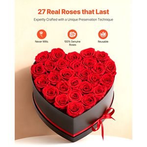 Flores Eternas, 27 Rosas Frescas Preservadas en Caja con Forma de Corazón, Ramo Inmortal para Cumpleaños, Entrega a Domicilio - Product Image 2