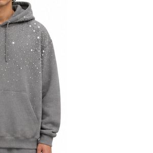 Sweat à capuche gris oversize en molleton pour homme, motif étoile en strass, en coton épais, style streetwear, décontracté, hiver, OEM - Product Image 4